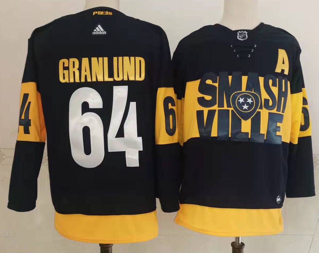 Cheap Men Nashville Predators 64 Granlund Black New 2022 Adidas NHL Jersey